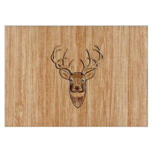 White Tail Deer Head Wood Grain Design Cutting Board