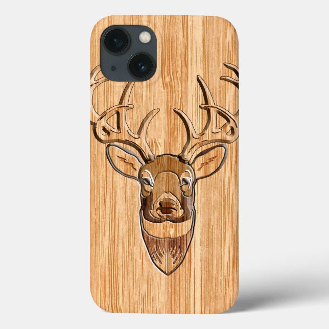 White Tail Deer Head Wood Grain Style Case-Mate iPhone Case (Back)
