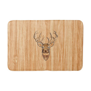 White Tail Deer Head Wood Grain Style Display Bath Mat