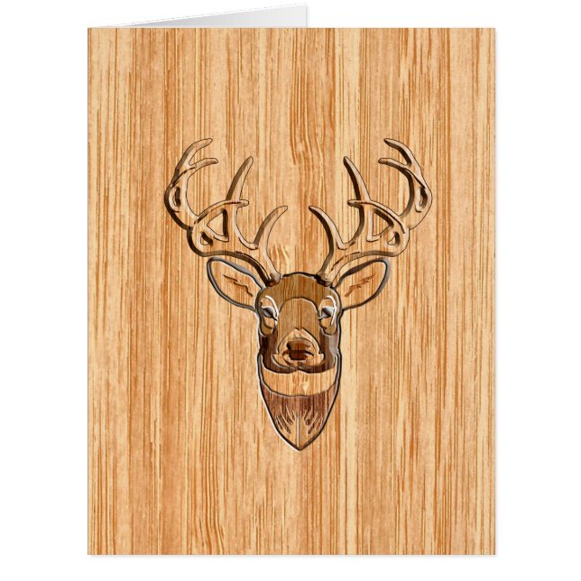 White Tail Deer Head Wood Inlay Grain Style Decor (Front)