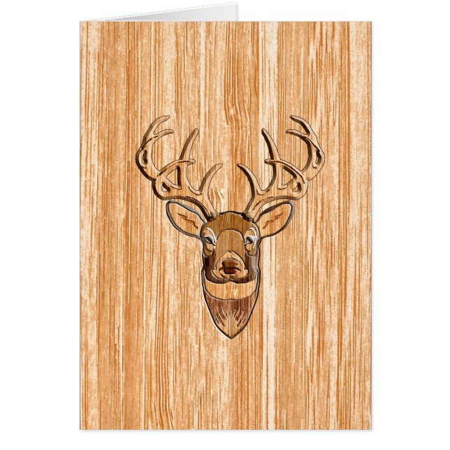 White Tail Deer Head Wood Inlay Grain Style Decor (Front)