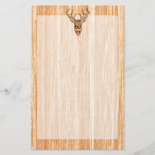 White Tail Deer Head Wood Inlay Grain Style Decor Stationery