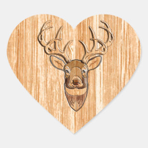 White Tail Deer Head Wood Inlay Grain Style Heart Sticker