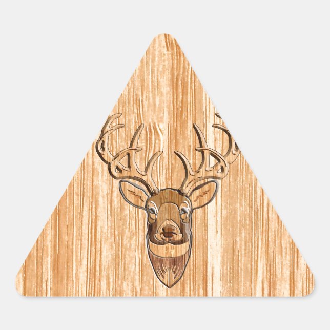 White Tail Deer Head Wood Inlay Grain Style Triangle Sticker (Front)