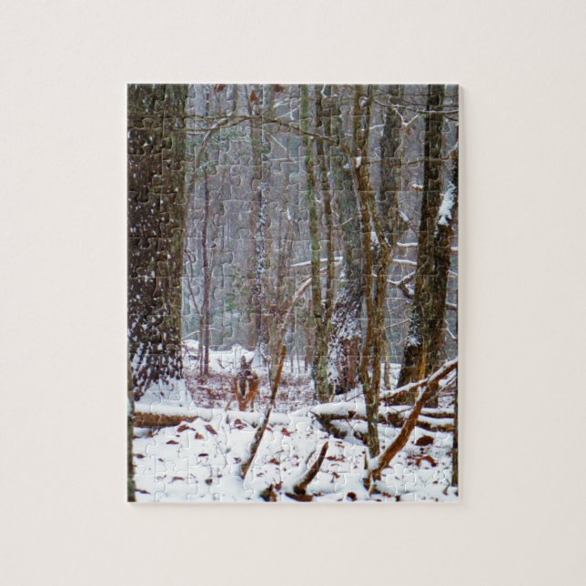 white tail deer in the snow jigsaw puzzle (Vertical)