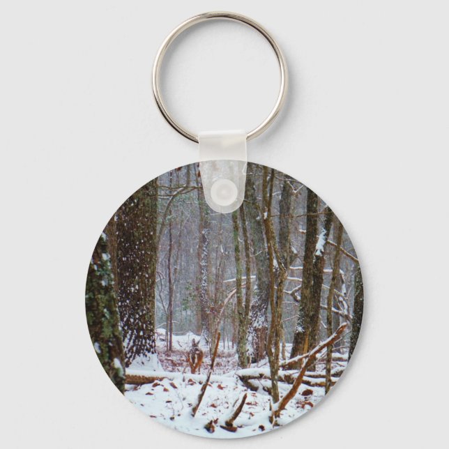 white tail deer in the snow keychain (Front)