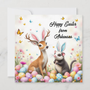 White-tailed deer and opossum with rabbit ears holiday card