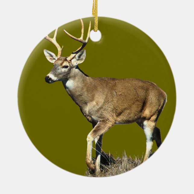 White Tailed Deer Buck Ceramic Ornament (Back)
