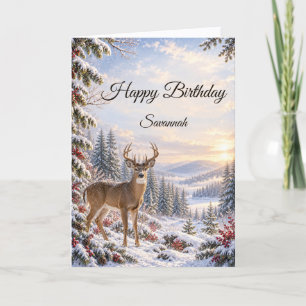 White-Tailed Deer Buck Snowy Winter Birthday Card