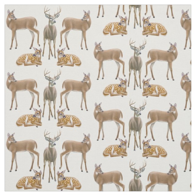 White Tailed Deer Family Fabric (Swatch)