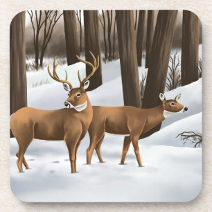 White-Tailed Deer In Snow Coaster