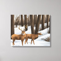 White-tailed Deer In Snow On Canvas