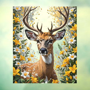 White-tailed deer Surrounded By Yellow Jessamine Window Cling