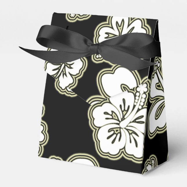 White Tan Black Hibiscus Flower Party Favour Box (Front Side)