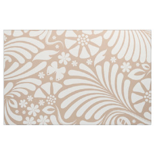 White & Tan Floral Baroque Pattern Fabric