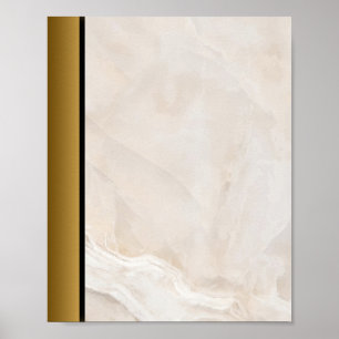 White Tan Marble Stone / Black Gold Border Art  Poster