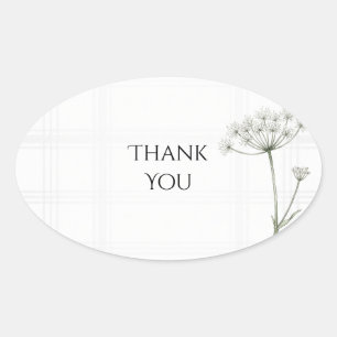 White Tartan Fennel Wedding Thank You Oval Sticker