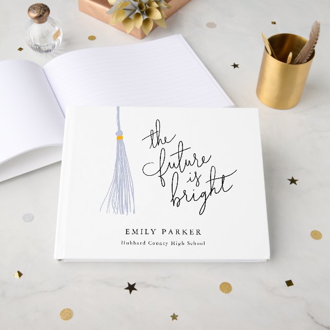 White Tassel The Future Is Bright Graduation Guest Book (Front Open)