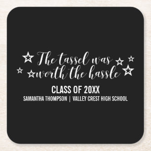White Tassel Worth Hassle Graduation Coasters