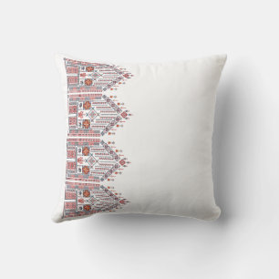 White Tatreez Thobe Artwork Pattern Henna Decor Throw Pillow