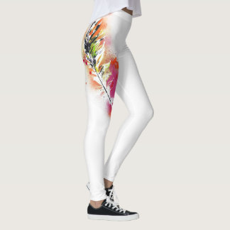 White Tattoo Feather Leggings