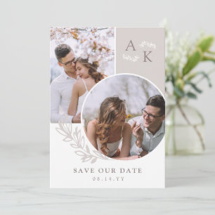 White Taupe Greenery Overlapping Photos Save The Date