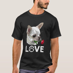 White Teacup Chihuahua With Red Rose For Mom Mothe T-Shirt