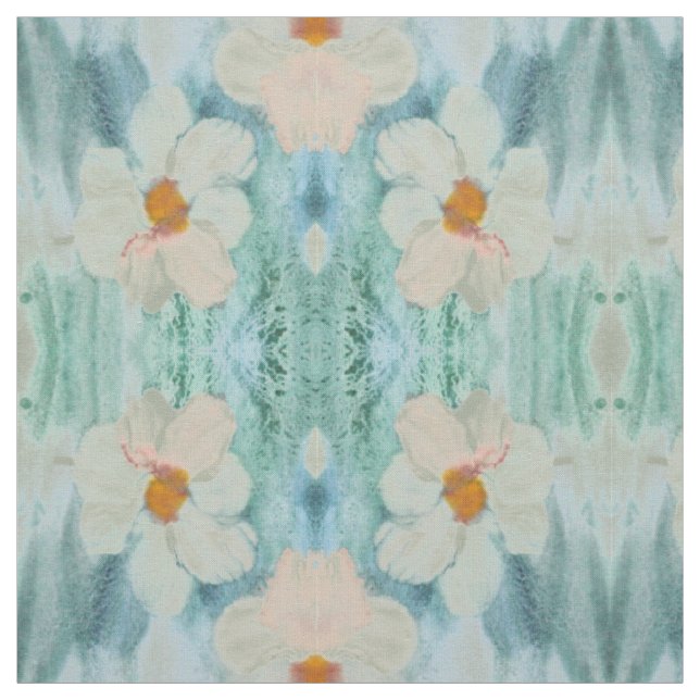 White Teal and Gold Fabric (Swatch)