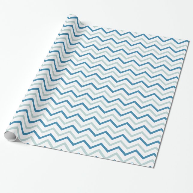 White & Teal Blue Chevron Wrapping Paper (Unrolled)