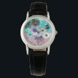 WHITE TEAL BLUE ROSES,ANEMONE FLOWERS MONOGRAM WATCH<br><div class="desc">Elegant floral watch, aqua blue , turquoise , pink white roses and anemones on pink background with printed pink gemstones.</div>