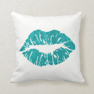 White Teal Green Glitter Kiss Lips Makeup Minimal Throw Pillow
