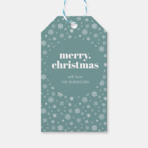 White Teal Green Merry Christmas Snowflake Pattern Gift Tags
