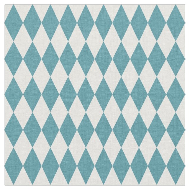 White & Teal Harlequin Diamonds Fabric (Close Up)