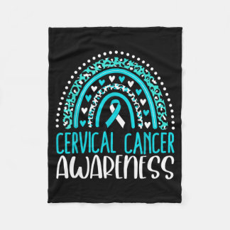 White Teal Ribbon Cervical Cancer Awareness Month Fleece Blanket