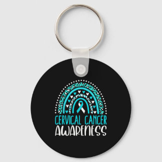 White Teal Ribbon Cervical Cancer Awareness Month Keychain