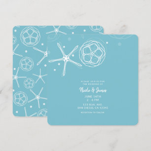 White & Teal Starfish Elegant Beach Wedding Invitation