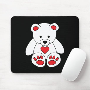 White Teddy Bear Heart Valentine's Day I Love You Mouse Pad