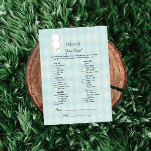 White Teddy Bear In Your Purse Baby Shower Game Invitation