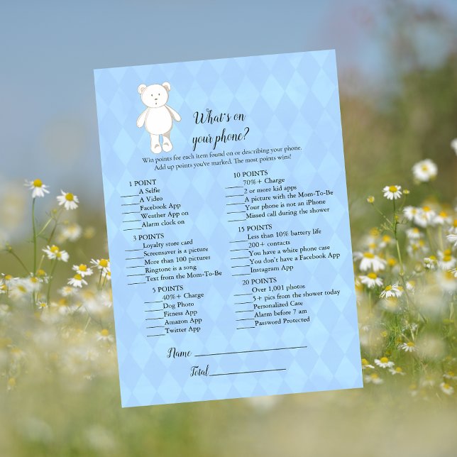 White Teddy Bear On Your Phone Baby Shower Game Invitation (Creator Uploaded)