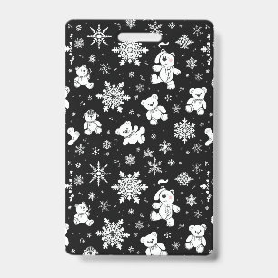 White Teddy Bear & Snowflake Seamless Pattern Badge