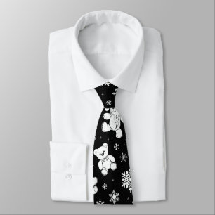 White Teddy Bear & Snowflake Seamless Pattern Tie
