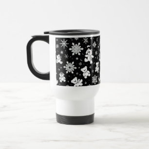 White Teddy Bear & Snowflake Seamless Pattern Travel Mug