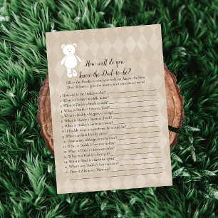 White Teddy Bear Who Knows Dad Best Shower Game Invitation