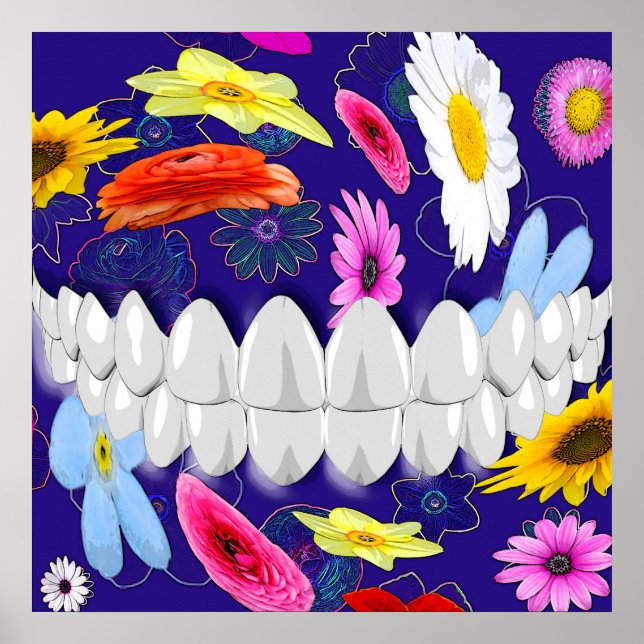 White Teeth Bite Flower Spin Dentist Poster (Front)