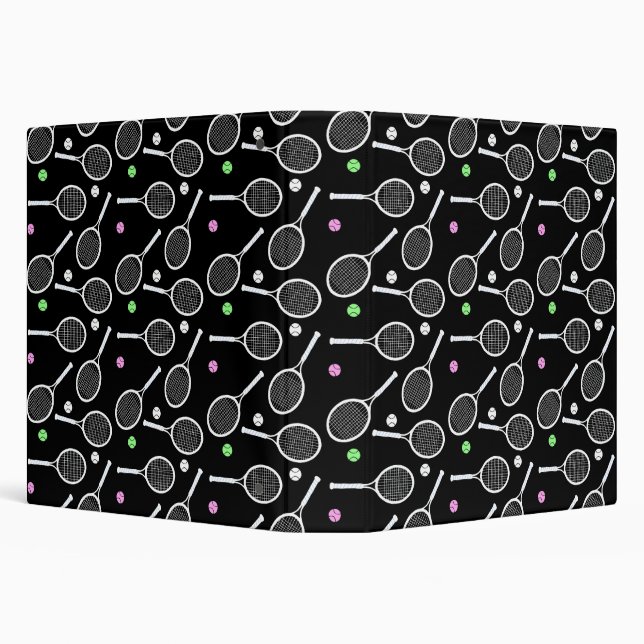 White Tennis Racket & Ball Pattern Black Binder (Background)