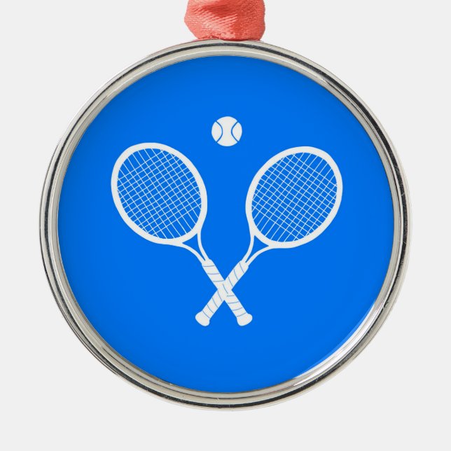 White Tennis Rackets and Ball Blue  Metal Ornament (Front)