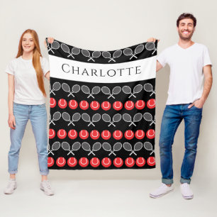 White Tennis Rackets and Red Balls Customizable Fleece Blanket