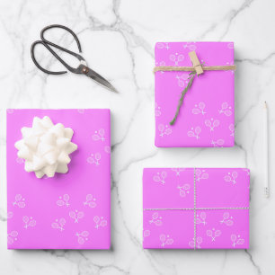 White Tennis Rackets & Ball Deep PInk Wrapping Paper Sheet