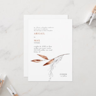 White & Terracotta Modern Foliage Wedding Invitation