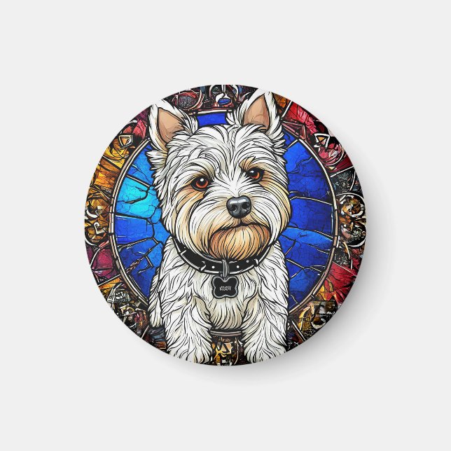 White Terrier Dog Portrait Magnet (Front)